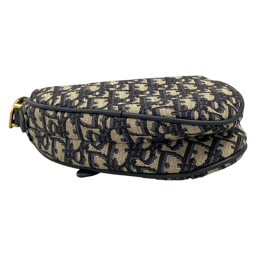 Christian Dior DIOR/ChristianDior Saddle Bag Handbag Navy Cream Jacquard Leather - Picture 5 of 15